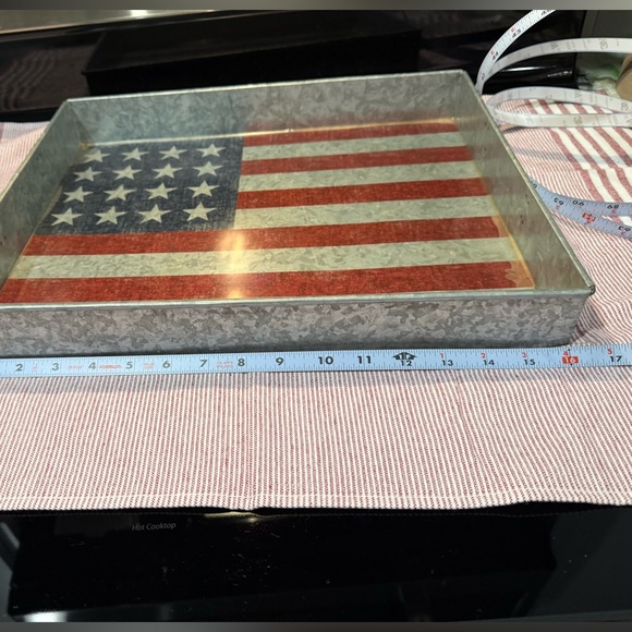 New Pottery Barn Galvanized Americana /Flag Metal DecorativeTray with Handles #1 - Picture 3 of 7